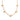 Necklace with heart-shaped white stones on a gold chain against a white background