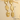 Gold earrings on a beige background with measurements and weight details.