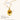 Gold pendant with measurements and product details on a white background